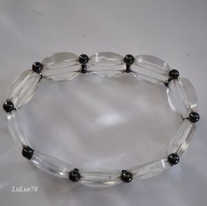 Clear and Black Beaded Stretch Bracelet